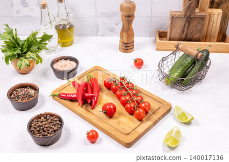 Fresh vegetables and spices preparing healthy cooking ingredients Fresh vegetables and spices preparing healthy cooking ingredients 140017136