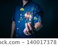 person hold a glowing light bulb symbolizing creativity, innovation, digital transformation, and new ideas with cloud, communication, and technology icons floating around for modern business concepts. 140017378