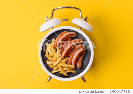 Grilled or barbecued chicken sausages for the dinner table. Grilled sausages Grilled or barbecued chicken sausages for the dinner table. Grilled sausages 140017786
