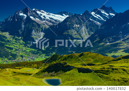 Swiss Alps mountains with lake in summer Swiss Alps mountains with lake in summer 140017832