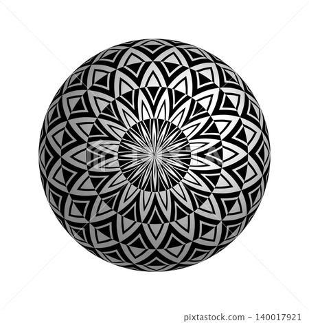 Radial Geometric 3D Pattern on Sphere. Decorative Ball. Radial Geometric 3D Pattern on Sphere. Decorative Ball. 140017921