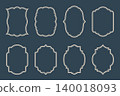 Set of eight ornamental frames with beige outlines on dark blue background 140018093