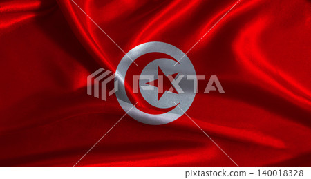 Tunisia flag with cloth textured background. National flag of Tunisia with realistic texture Tunisia flag with cloth textured background. National flag of Tunisia with realistic texture 140018328