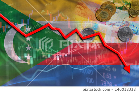 Comoros financial fall on economy market. Comorian financial crisis on economic graph Comoros financial fall on economy market. Comorian financial crisis on economic graph 140018338
