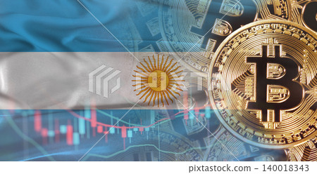 Argentine flag with Bitcoins in the background. Bitcoin cryptocurrency with Argentina flag, Investors in Blockchain Technology Argentine flag with Bitcoins in the background. Bitcoin cryptocurrency with Argentina flag, Investors in Blockchain Technology 140018343