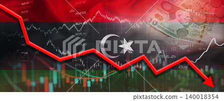 Libyan financial crisis on economic graph. Financial fall of Libya on economy market Libyan financial crisis on economic graph. Financial fall of Libya on economy market 140018354