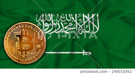 Investors in Blockchain Technology with Saudi Arabia flag. Saudi flag with Bitcoins in the background Investors in Blockchain Technology with Saudi Arabia flag. Saudi flag with Bitcoins in the background 140018362
