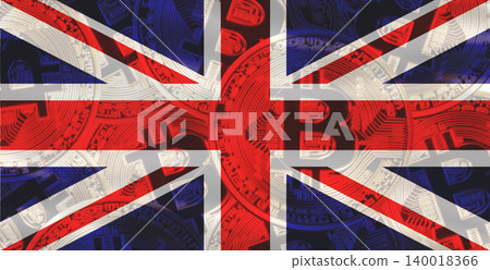 British flag with Bitcoins in the background. Bitcoin cryptocurrency with United Kingdom flag, Investors in Blockchain Technology British flag with Bitcoins in the background. Bitcoin cryptocurrency with United Kingdom flag, Investors in Blockchain Technology 140018366