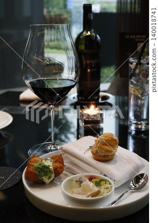 Fine Dining Plate with Wine and Appetizers Fine Dining Plate with Wine and Appetizers 140018741