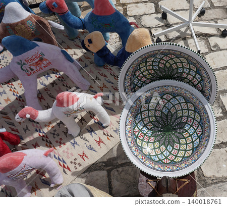 Traditional clay plates on the market of Tunisia. Traditional clay plates on the market of Tunisia. 140018761