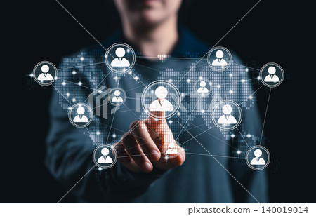Global business network and professional connection concept. user profile interface on world map with connected people icons, team collaboration, social networking, HR communication, digital community Global business network and professional connection concept. user profile interface on world map with connected people icons, team collaboration, social networking, HR communication, digital community 140019014