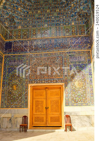 Blue tile decorations adorn Islamic architecture Blue tile decorations adorn Islamic architecture 140019524