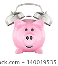 Piggy bank as alarm clock, savings deadline concept. 3D rendering 140019535