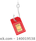 SIM card phishing scam on fishing hook. 3D rendering 140019538