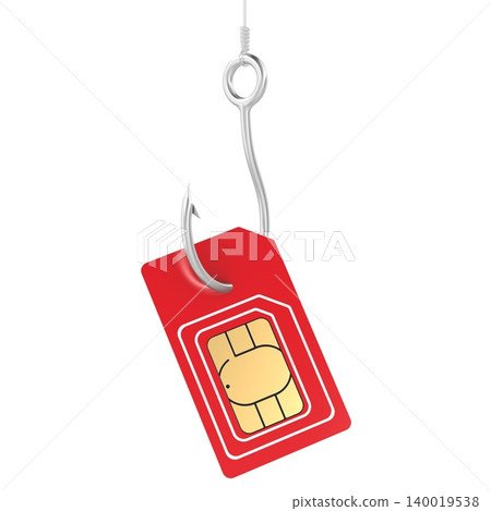 SIM card phishing scam on fishing hook. 3D rendering SIM card phishing scam on fishing hook. 3D rendering 140019538