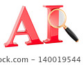 Artificial intelligence search with magnifying glass. 3D rendering 140019544