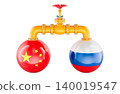 China Russia gas pipeline, natural gas supply energy cooperation and trade concept, 3d rendering 140019547