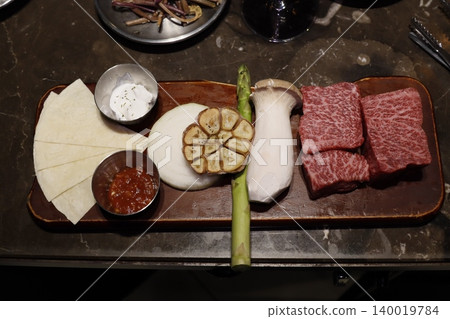 Gourmet Platter with Beef, Asparagus, and Accompaniments Gourmet Platter with Beef, Asparagus, and Accompaniments 140019784