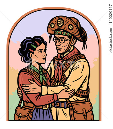 Lampiao and Maria Bonita. Couple in traditional Brazilian clothing. Folk heroes of Northeast of Brazil. Vector illustration 140020137