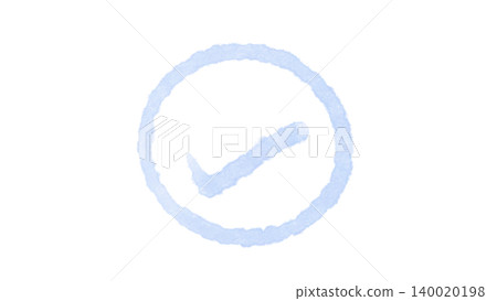 圓形和勾號圖示插圖，淺藍色手繪水彩素材。 140020198