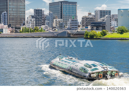 "Tokyo" Hotaluna water bus running on the Sumida River, Chuo Ward "Tokyo" Hotaluna water bus running on the Sumida River, Chuo Ward 140020363