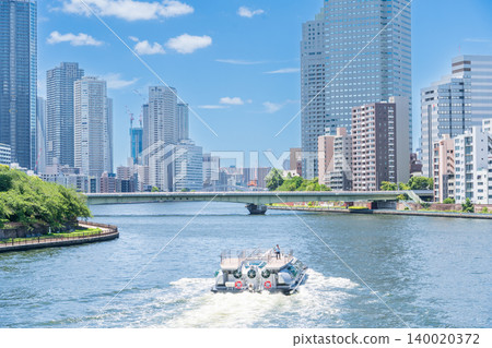 "Tokyo" Hotaluna water bus running on the Sumida River, Chuo Ward 140020372