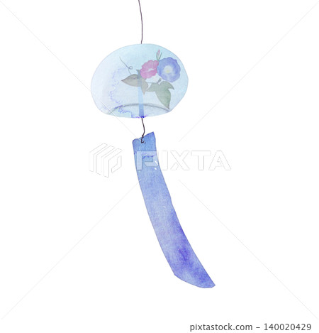 A watercolor illustration of a cool summer morning glory wind chime. A watercolor illustration of a cool summer morning glory wind chime. 140020429