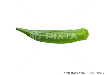 A cutout food image featuring a single okra against a transparent background, viewed from directly above. A cutout food image featuring a single okra against a transparent background, viewed from directly above. 140020547