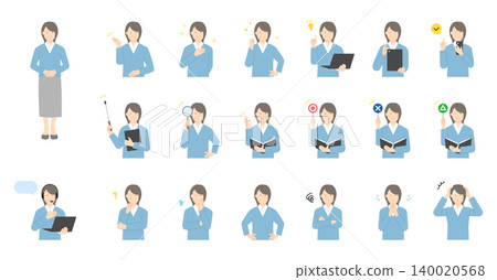 A set of illustrations depicting businesswomen with various expressions. A set of illustrations depicting businesswomen with various expressions. 140020568