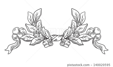 Hand drawn wreath of laurel leaves with ribbons vector illustration Hand drawn wreath of laurel leaves with ribbons vector illustration 140020595