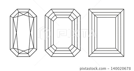 Diamond Radiant, Emerald, Baguette cut shape. Diamonds top view. Gemstone outline icon for jewellery design, branding, packaging, logo. Radiant, Emerald, Baguette brilliant cut pattern. Diamond Radiant, Emerald, Baguette cut shape. Diamonds top view. Gemstone outline icon for jewellery design, branding, packaging, logo. Radiant, Emerald, Baguette brilliant cut pattern. 140020678