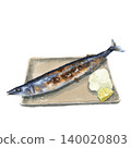 Illustration of saury drawn in watercolor 140020803