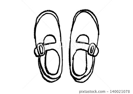 A monochrome line drawing illustration of hand-drawn women's strap shoes, featuring a retro and simple shoe fashion. A monochrome line drawing illustration of hand-drawn women's strap shoes, featuring a retro and simple shoe fashion. 140021078
