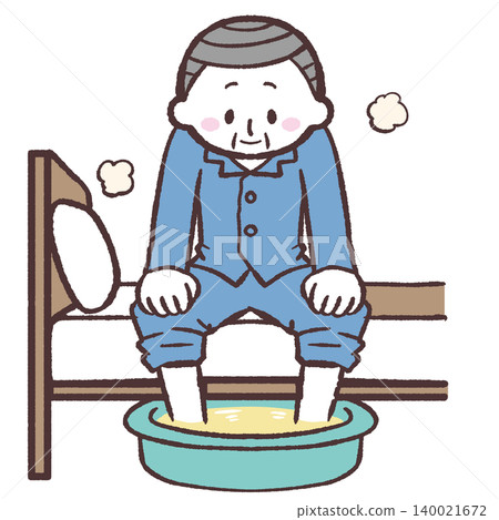 Illustration of a senior man taking a foot bath. Illustration of a senior man taking a foot bath. 140021672