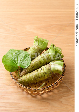 Fresh wasabi served in a basket Fresh wasabi served in a basket 140021697
