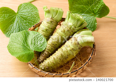 Fresh wasabi served in a basket Fresh wasabi served in a basket 140021700
