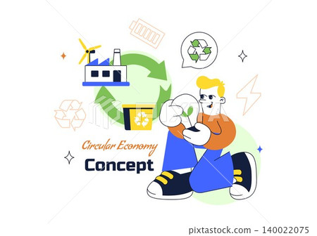 Circular Economy Vector Illustration Featuring Recycling Process, Renewable Energy, Green Industry, Sustainable Business and Eco Lifestyle Design Circular Economy Vector Illustration Featuring Recycling Process, Renewable Energy, Green Industry, Sustainable Business and Eco Lifestyle Design 140022075