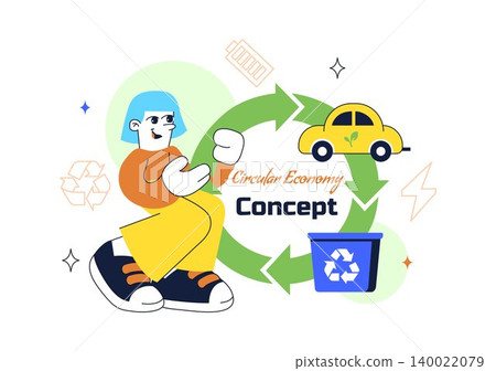 Circular Economy Vector Illustration Featuring Recycling Process, Renewable Energy, Green Industry, Sustainable Business and Eco Lifestyle Design Circular Economy Vector Illustration Featuring Recycling Process, Renewable Energy, Green Industry, Sustainable Business and Eco Lifestyle Design 140022079