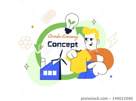 Circular Economy Vector Illustration Featuring Recycling Process, Renewable Energy, Green Industry, Sustainable Business and Eco Lifestyle Design Circular Economy Vector Illustration Featuring Recycling Process, Renewable Energy, Green Industry, Sustainable Business and Eco Lifestyle Design 140022080
