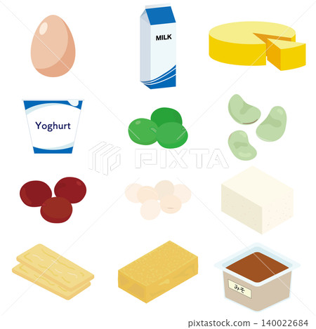 簡單的雞蛋、牛奶和豆製品套裝圖示(白色背景) 簡單的雞蛋、牛奶和豆製品套裝圖示(白色背景) 140022684