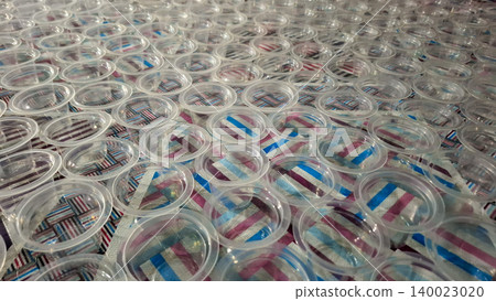 Row Of Empty Transparent Plastic Portion Cups Row Of Empty Transparent Plastic Portion Cups 140023020
