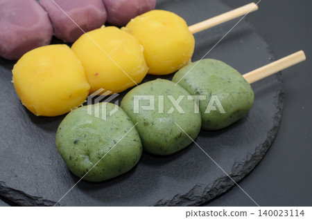 A slightly luxurious Japanese sweet: dango on a skewer A slightly luxurious Japanese sweet: dango on a skewer 140023114