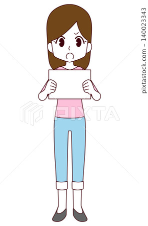 Illustration of a woman holding a board 140023343