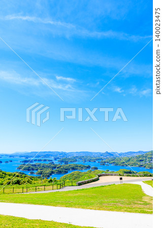 A view of the Kujukushima Islands from Kujukushima Tourist Park in early summer, Sasebo City, Nagasaki Prefecture. A view of the Kujukushima Islands from Kujukushima Tourist Park in early summer, Sasebo City, Nagasaki Prefecture. 140023475