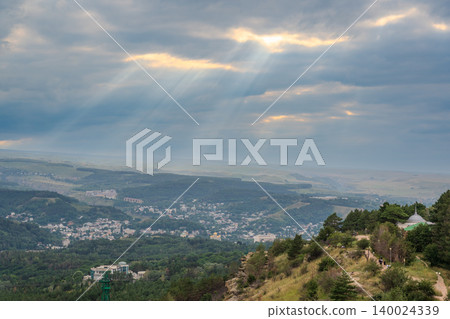 View of Kislovodsk Park and the cable car from the mountain View of Kislovodsk Park and the cable car from the mountain 140024339