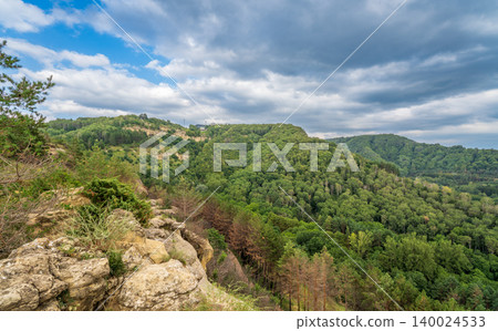 View of Kislovodsk Park and the cable car from the mountain 140024533
