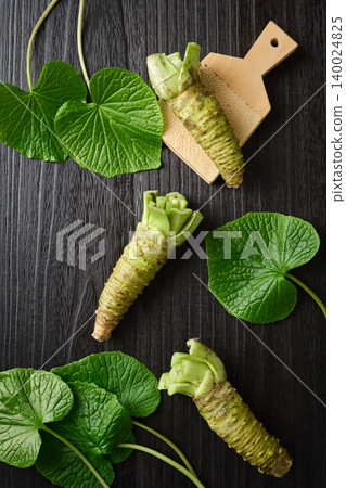 Fresh wasabi and wasabi leaves Fresh wasabi and wasabi leaves 140024825