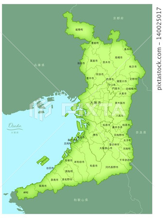 "Osaka Prefecture" - A three-dimensional map series of Japan. (Includes neighboring prefectures, cities, towns, and villages, and Japanese text) OSAKA, JAPAN "Osaka Prefecture" - A three-dimensional map series of Japan. (Includes neighboring prefectures, cities, towns, and villages, and Japanese text) OSAKA, JAPAN 140025017