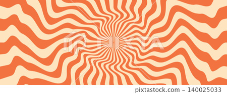 Psychedelic sunburst with spiral swirl. Sun rays pattern. Groovy retro background. 70s vintage summer art Psychedelic sunburst with spiral swirl. Sun rays pattern. Groovy retro background. 70s vintage summer art 140025033