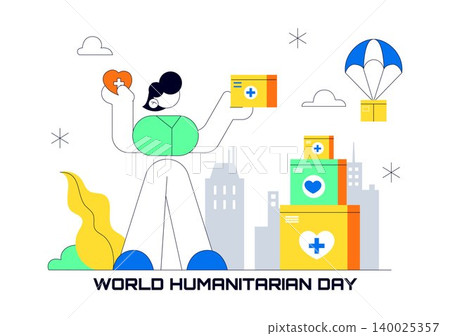 World Humanitarian Day Vector Illustration Featuring Global Aid, Charity Support, Medical Assistance, Peace, and Community Care Design 140025357